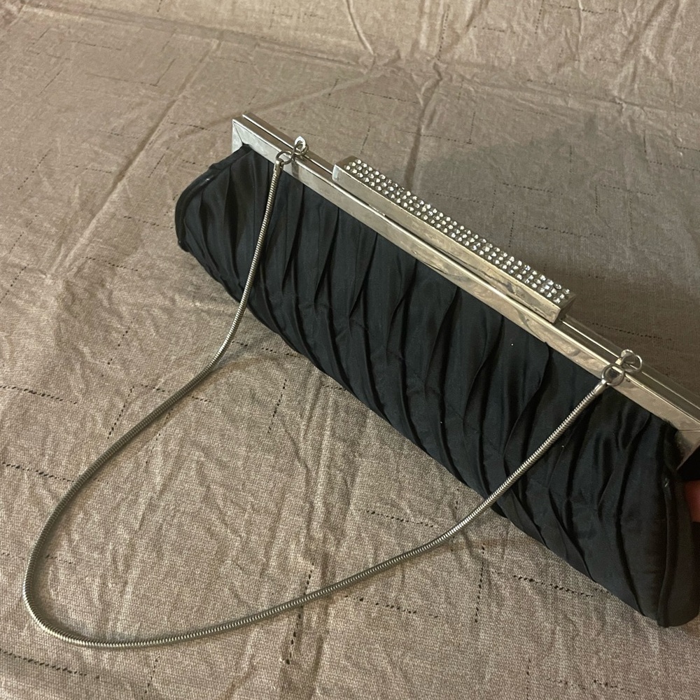 SALE! Chic Black Clutch with Silver Chain